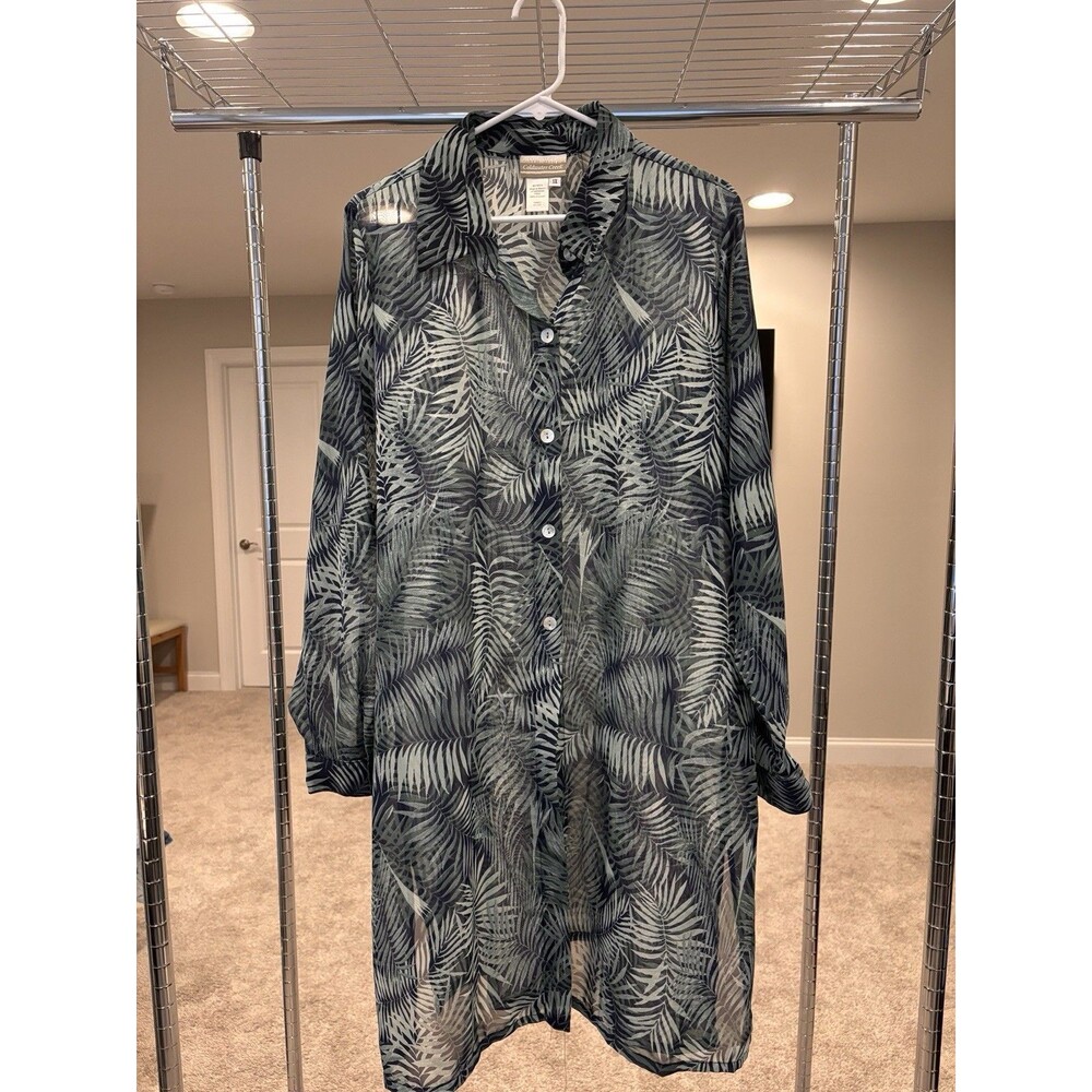 Coldwater Creek Women Long Sleeve Tunic Shirt Dress Plus Sz 1X Tropical Leaf